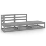 3-Piece Garden Lounge Set Grey Pine Wood Outdoor Patio Furniture