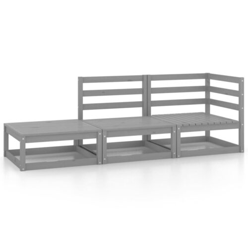 3-Piece Garden Lounge Set Grey Wood Timber Outdoor Patio Furniture Pine