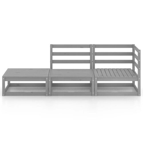 3-Piece Garden Lounge Set Grey Wood Timber Outdoor Patio Furniture Pine - Image 3