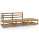 3-Piece Garden Lounge Set Honey Brown Pine Wood Outdoor Patio Furniture