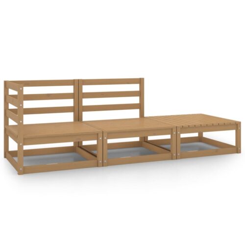 3-Piece Garden Lounge Set Honey Brown Pine Wood Outdoor Patio Furniture