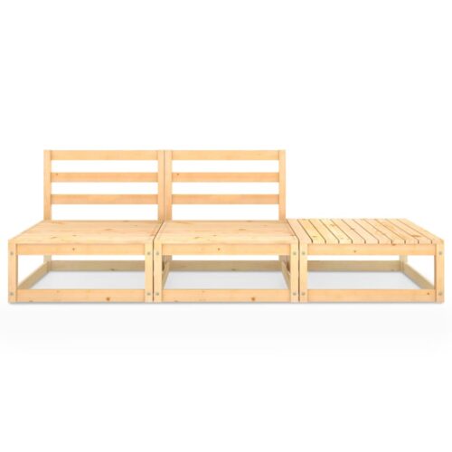 3-Piece Garden Lounge Set Pine Wood Outdoor Patio Furniture - Image 3