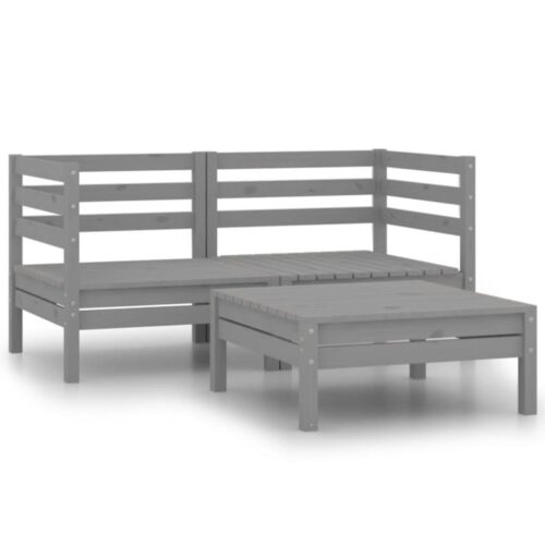 3-Piece Garden Lounge Set Pine Wood Outdoor Patio Furniture Grey