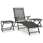 3-Piece Garden Lounge Set Textilene Aluminium Black