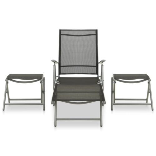 3-Piece Garden Lounge Set Textilene Aluminium Silver - Image 2
