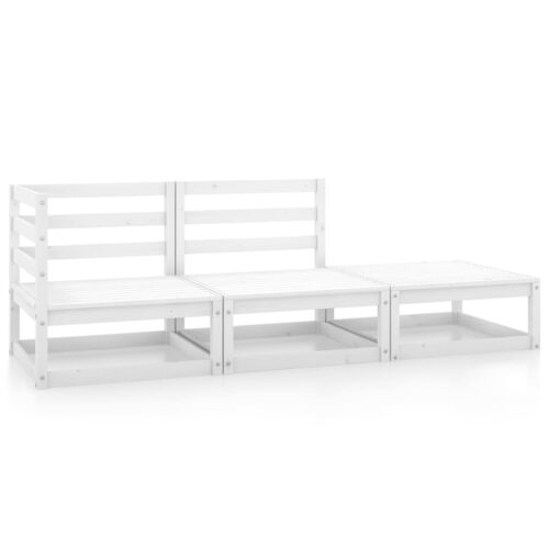 3-Piece Garden Lounge Set White Pine Wood Outdoor Patio Furniture