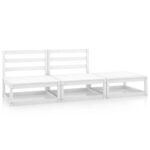 3-Piece Garden Lounge Set White Pine Wood Outdoor Patio Furniture
