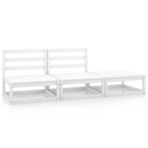 3-Piece Garden Lounge Set White Pine Wood Outdoor Patio Furniture