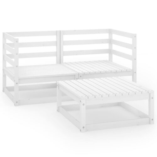 3-Piece Garden Lounge Set White Pine Wood Outdoor Patio Furniture