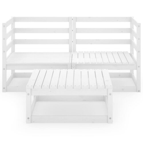 3-Piece Garden Lounge Set White Pine Wood Outdoor Patio Furniture - Image 3