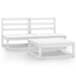 3-Piece Garden Lounge Set White Wood Timber Outdoor Patio Furniture Pine