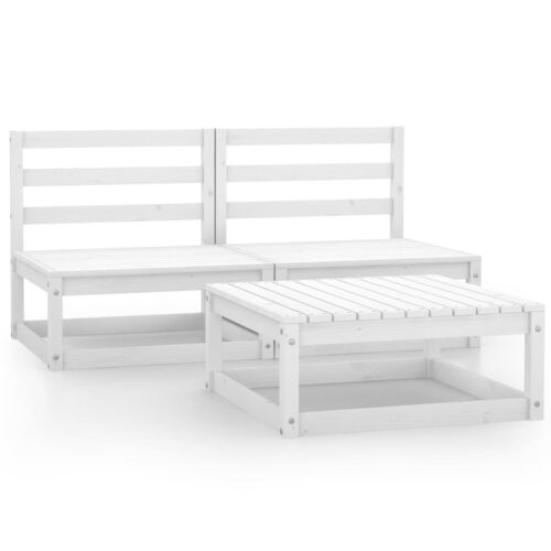 3-Piece Garden Lounge Set White Wood Timber Outdoor Patio Furniture Pine