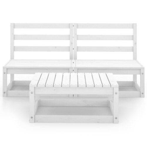 3-Piece Garden Lounge Set White Wood Timber Outdoor Patio Furniture Pine - Image 3