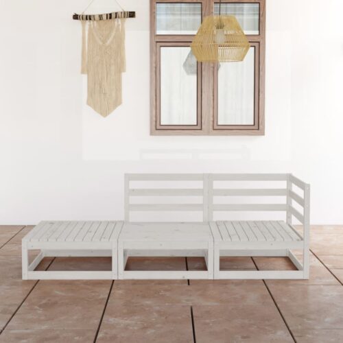 3-Piece Garden Lounge Set White Wood Timber Outdoor Patio Furniture Pine - Image 2
