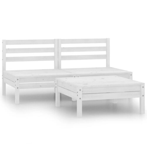 3-Piece Garden Lounge Set White Wood Timber Outdoor Patio Furniture Pine
