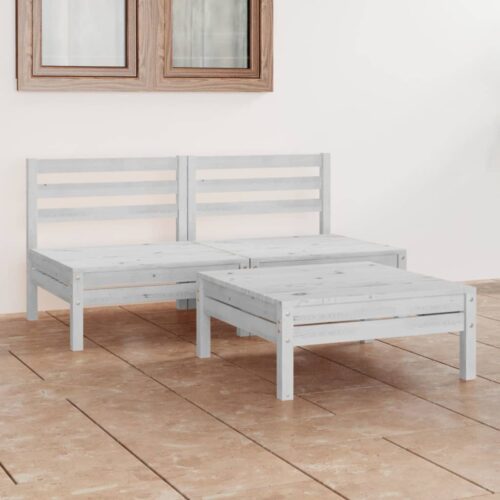 3-Piece Garden Lounge Set White Wood Timber Outdoor Patio Furniture Pine - Image 2