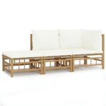 3-Piece Garden Lounge Set with Cream White Cushions Bamboo