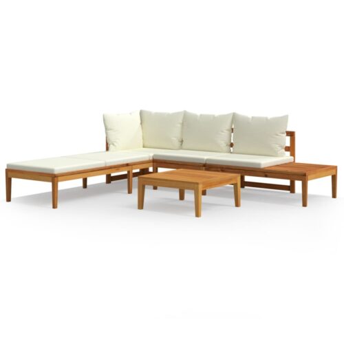 3-Piece Garden Lounge Set with Cream White Cushions Acacia Wood