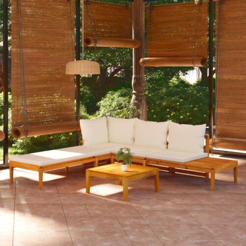 3-Piece Garden Lounge Set with Cream White Cushions Acacia Wood - Image 2