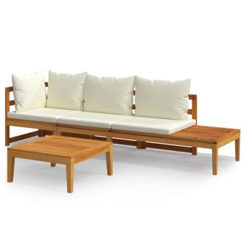 3-Piece Garden Lounge Set with Cream White Cushions Acacia Wood