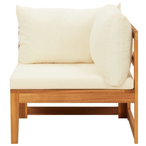 3-Piece Garden Lounge Set with Cream White Cushions Acacia Wood - Image 3
