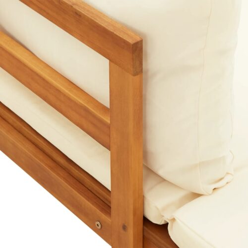 3-Piece Garden Lounge Set with Cream White Cushions Acacia Wood - Image 8