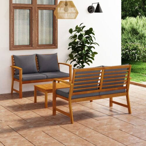 3-Piece Garden Lounge Set with Cushion Acacia Wood Timber Outdoor Patio Furniture - Image 2