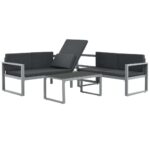 3-Piece Garden Lounge Set with Cushions Aluminium Black