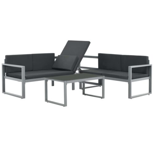 3-Piece Garden Lounge Set with Cushions Aluminium Black