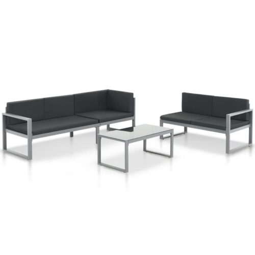 3-Piece Garden Lounge Set with Cushions Aluminium Black - Image 2