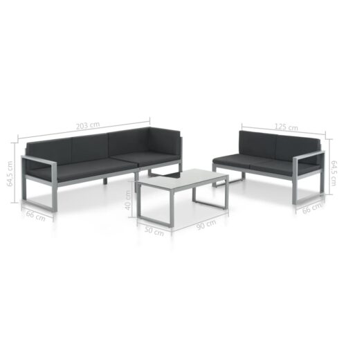 3-Piece Garden Lounge Set with Cushions Aluminium Black - Image 5