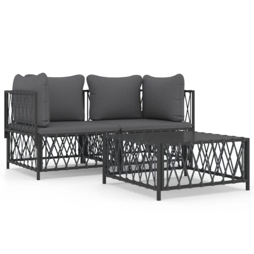 3-Piece Outdoor Sofa Set with Cushions Garden Patio Lounge Chair Setting Steel