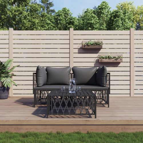3-Piece Outdoor Sofa Set with Cushions Garden Patio Lounge Chair Setting Steel - Image 2