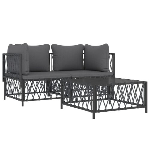 3-Piece Outdoor Sofa Set with Cushions Garden Patio Lounge Chair Setting Steel - Image 3