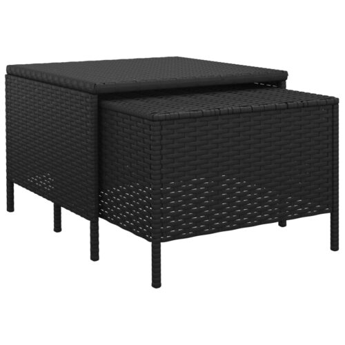 3-Piece Garden Lounge Set with Cushions Black Poly Rattan Wicker Outdoor Patio Furniture - Image 8