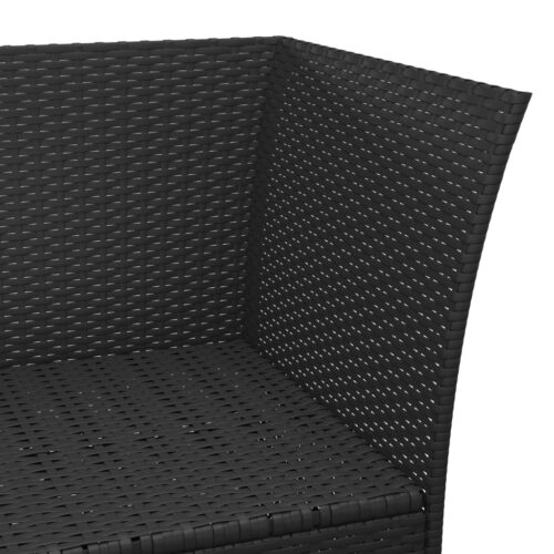 3-Piece Garden Lounge Set with Cushions Black Poly Rattan Wicker Outdoor Patio Furniture - Image 10