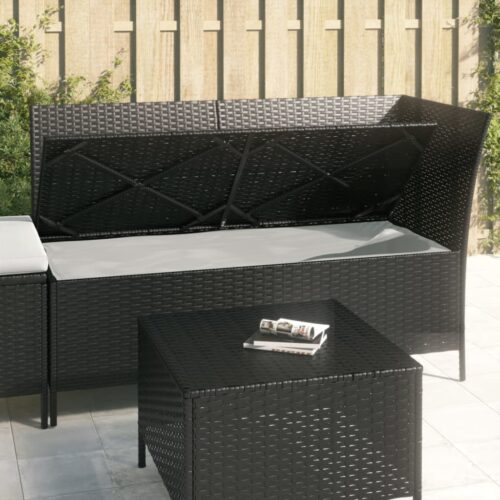 3-Piece Garden Lounge Set with Cushions Black Poly Rattan Wicker Outdoor Patio Furniture - Image 11