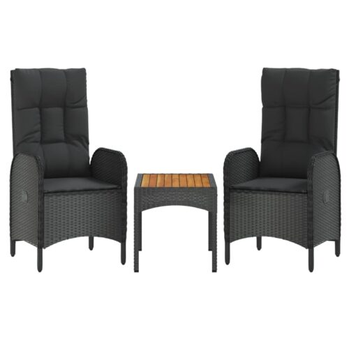 3-Piece Garden Lounge Set with Cushions Black Poly Rattan Wicker Outdoor Patio Furniture