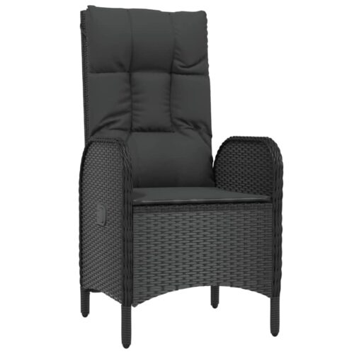 3-Piece Garden Lounge Set with Cushions Black Poly Rattan Wicker Outdoor Patio Furniture - Image 5