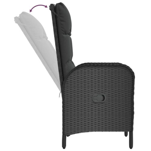 3-Piece Garden Lounge Set with Cushions Black Poly Rattan Wicker Outdoor Patio Furniture - Image 6