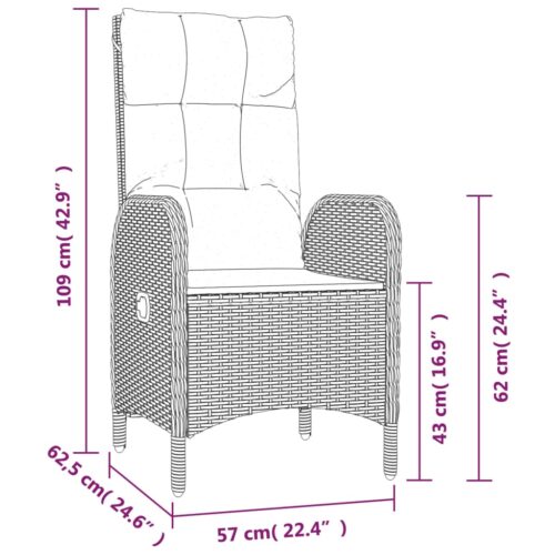 3-Piece Garden Lounge Set with Cushions Black Poly Rattan Wicker Outdoor Patio Furniture - Image 8