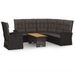 3-Piece Garden Lounge Set with Cushions Black Poly Rattan Wicker Outdoor Patio Furniture