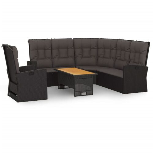 3-Piece Garden Lounge Set with Cushions Black Poly Rattan Wicker Outdoor Patio Furniture