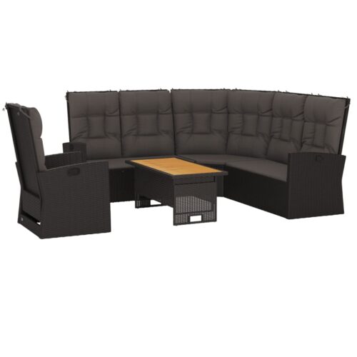3-Piece Garden Lounge Set with Cushions Black Poly Rattan Wicker Outdoor Patio Furniture - Image 3
