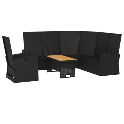 3-Piece Garden Lounge Set with Cushions Black Poly Rattan Wicker Outdoor Patio Furniture - Image 4