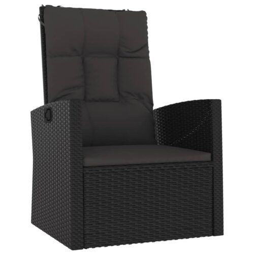 3-Piece Garden Lounge Set with Cushions Black Poly Rattan Wicker Outdoor Patio Furniture - Image 7