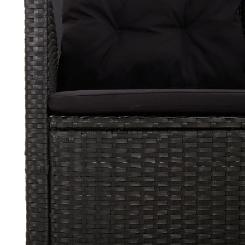 3-Piece Garden Lounge Set with Cushions Black Poly Rattan Wicker Outdoor Patio Furniture - Image 9