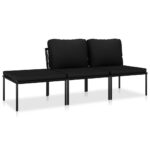 3-Piece Garden Lounge Set with Cushions Black PVC