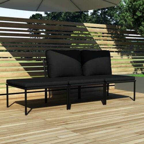 3-Piece Garden Lounge Set with Cushions Black PVC - Image 2