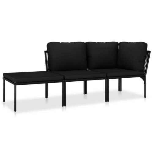 3-Piece Garden Lounge Set with Cushions Black PVC